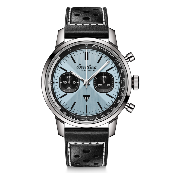 Breitling Top Time B01 Triumph Blue Dial Black Leather Strap Watch for Men - AB01764A1C1X1 Buy Now By Breitling