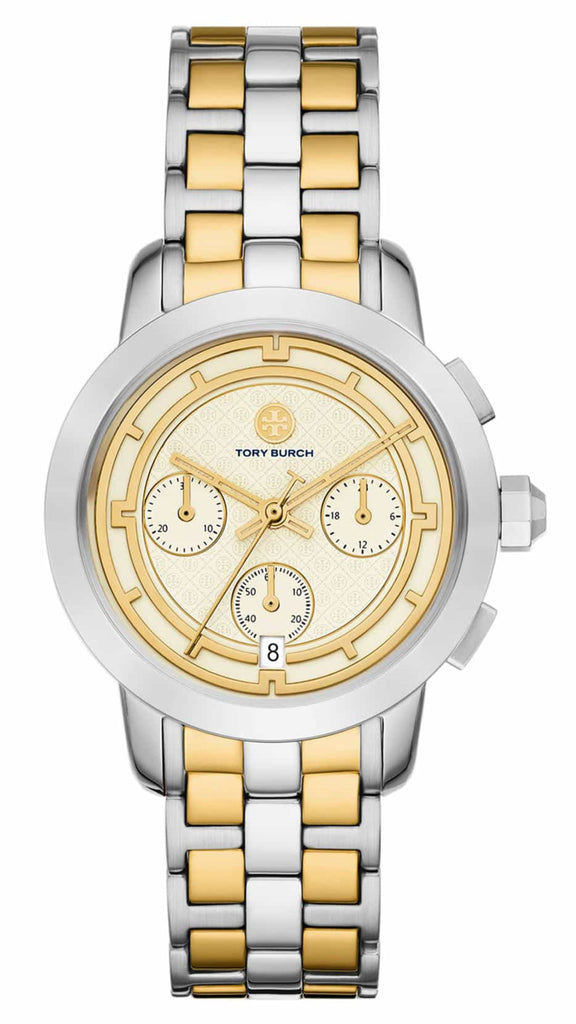 Tory Burch The Tory Chronograph White Dial Two Tone Steel Strap Watch for Women - TBW1052 Buy Now By Tory Burch