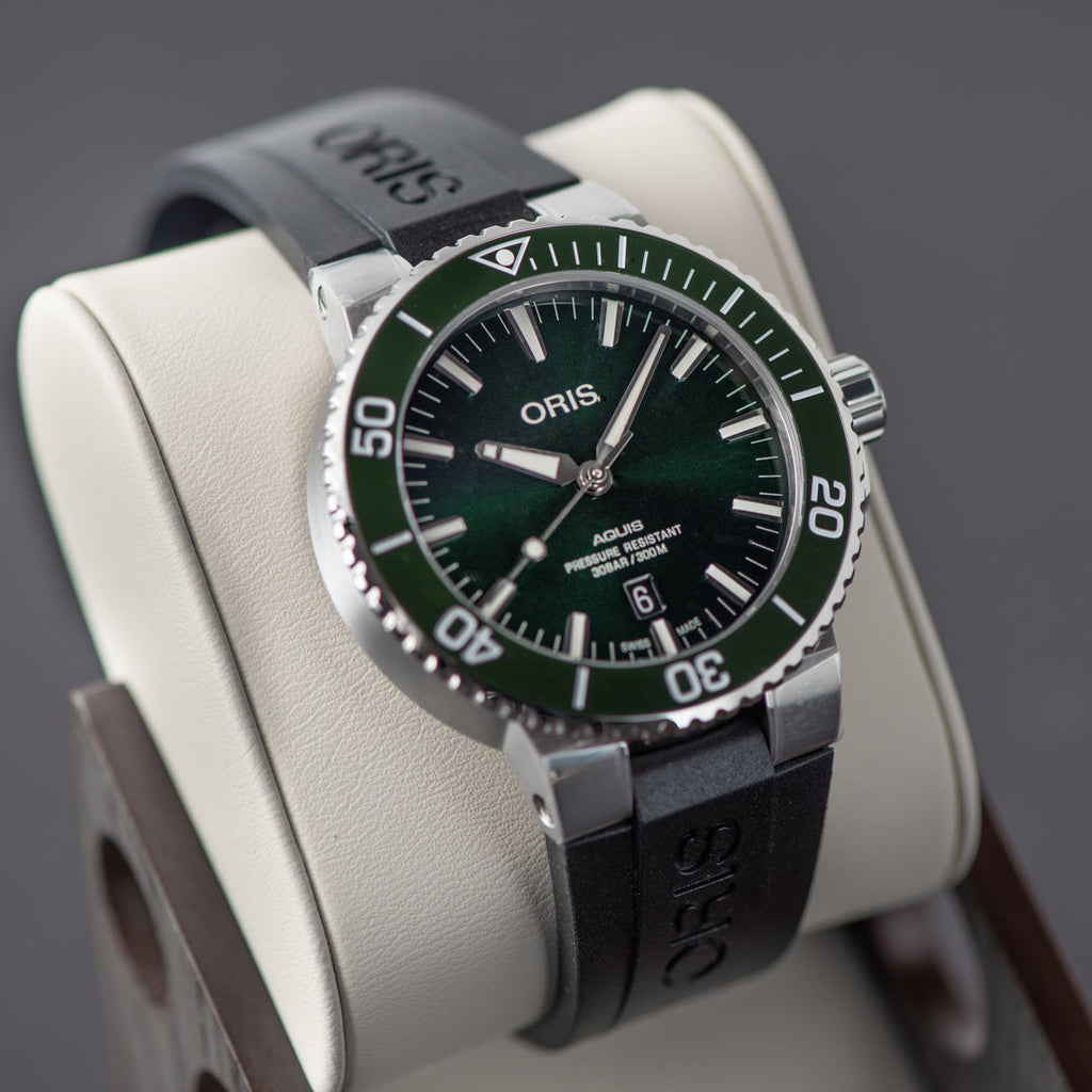 Oris Aquis Date Green Dial Black Rubber Strap Watch for Men - 0173377304157-0742464EB Buy Now By Oris