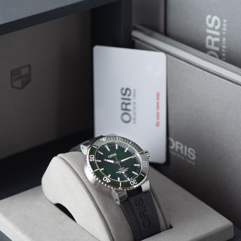 Oris Aquis Date Green Dial Black Rubber Strap Watch for Men - 0173377304157-0742464EB Buy Now By Oris