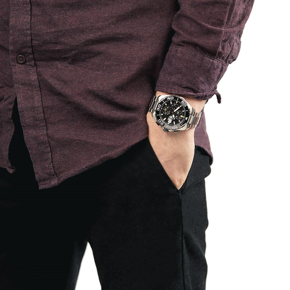 Tag Heuer Aquaracer Calibre 16 Day-Date Black Dial Silver Steel Strap Watch for Men - CAY211A.BA0927 Buy Now By Tag Heuer