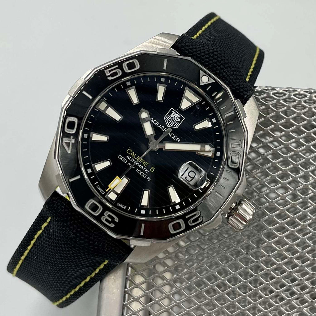 Tag Heuer Aquaracer Calibre 5 Automatic Black Dial Black Nylon Strap Watch for Men - WAY211A.FC6362 Buy Now By Tag Heuer