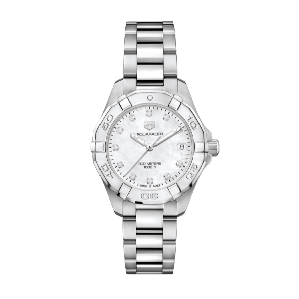 Tag Heuer Aquaracer Diamonds White Mother of Pearl Dial Silver Steel Strap Watch for Women - WBD1314.BA0740 Buy Now By Tag Heuer