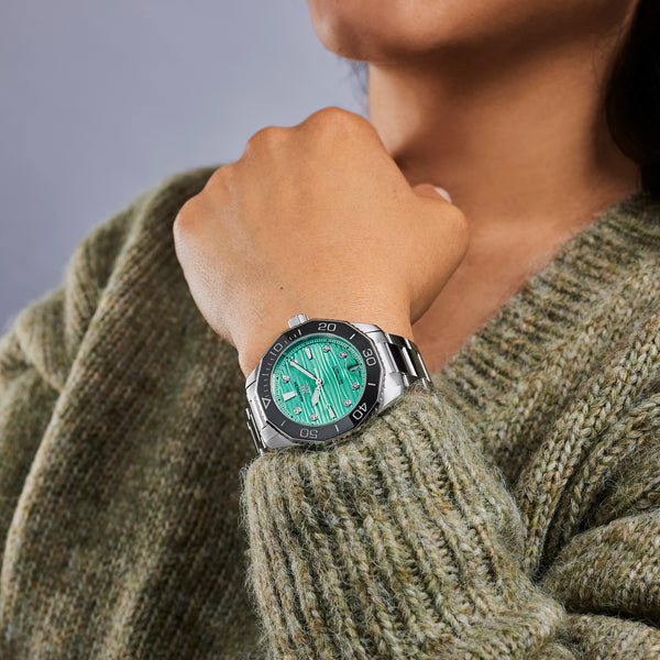 Tag Heuer Aquaracer Professional 300 Automatic Diamonds Green Dial Silver Steel Strap Watch for Women - WBP231K.BA0618 Buy Now By Tag Heuer