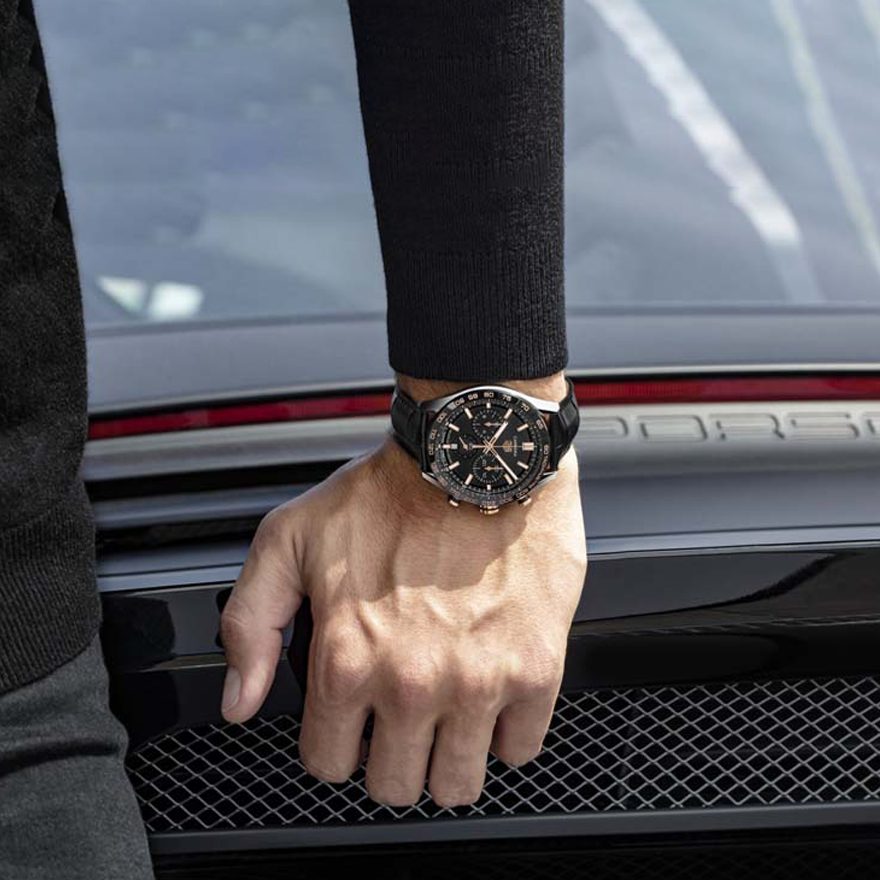 Tag Heuer Carrera Chronograph Black Dial Black Leather Strap Watch for Men - CBN2A5A.FC6481 Buy Now By Tag Heuer