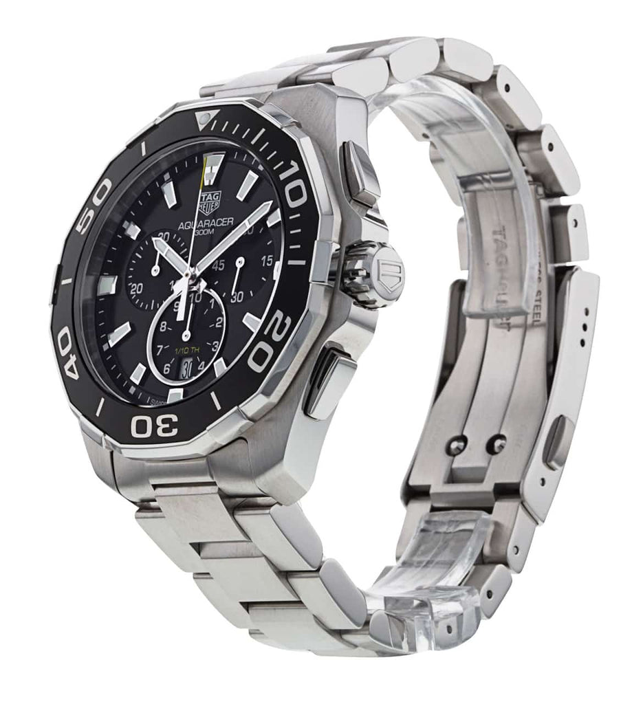 Tag Heuer Aquaracer Quartz Chronograph Black Dial Silver Steel Strap Watch for Men - CAY111A.BA0927 Buy Now By Tag Heuer