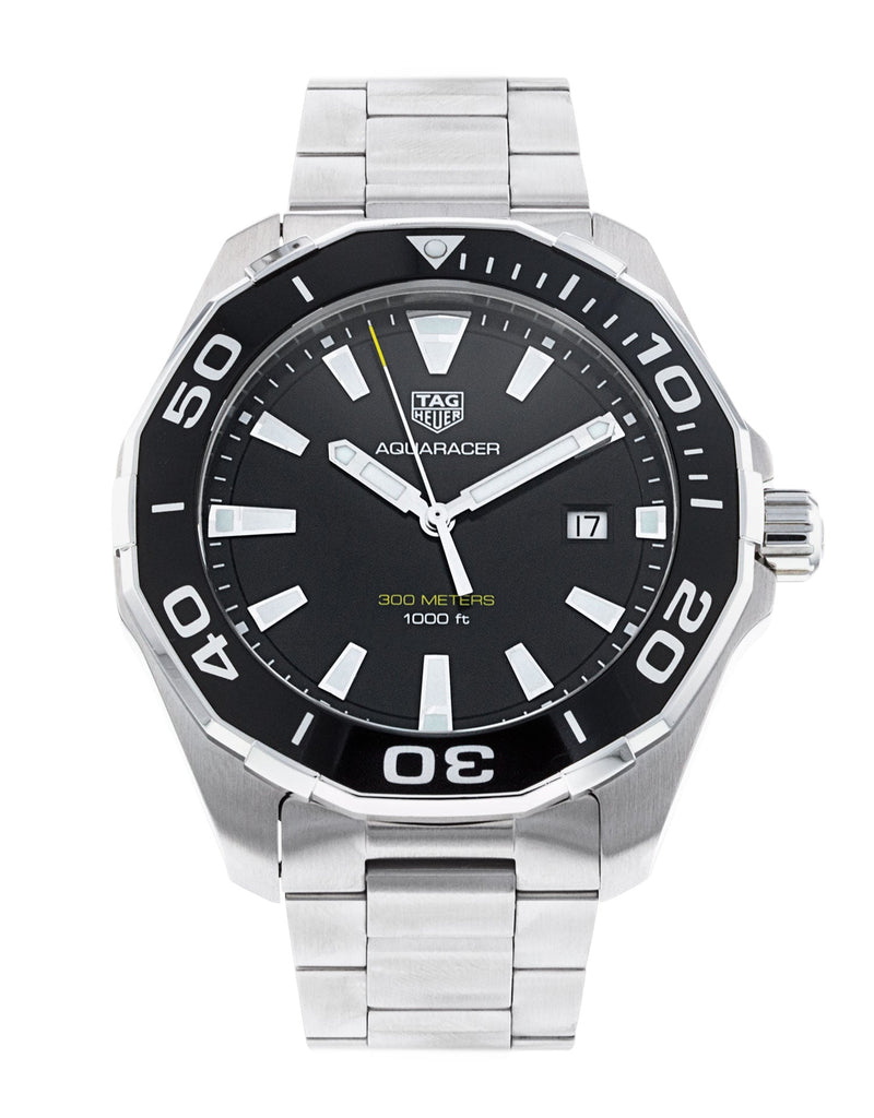 Tag Heuer Aquaracer Quartz Black Dial Silver Steel Strap Watch for Men - WAY101A.BA0746 Buy Now By Tag Heuer