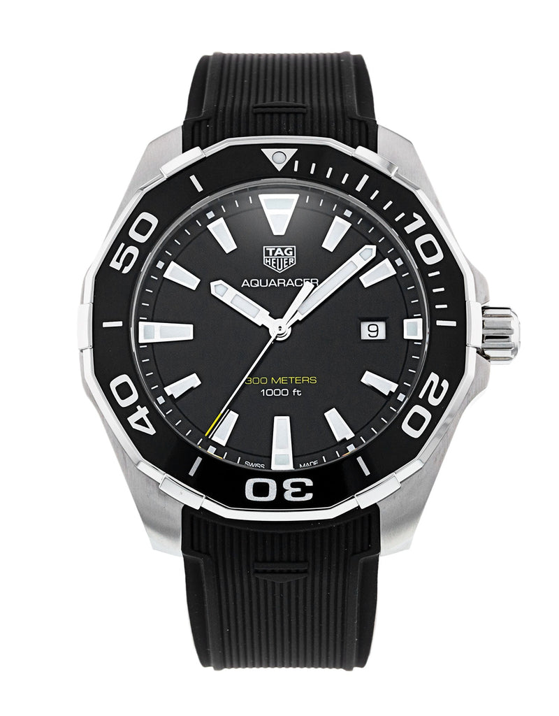 Tag Heuer Aquaracer Quartz Black Dial Black Rubber Strap Watch for Men - WAY101A.FT6141 Buy Now By Tag Heuer