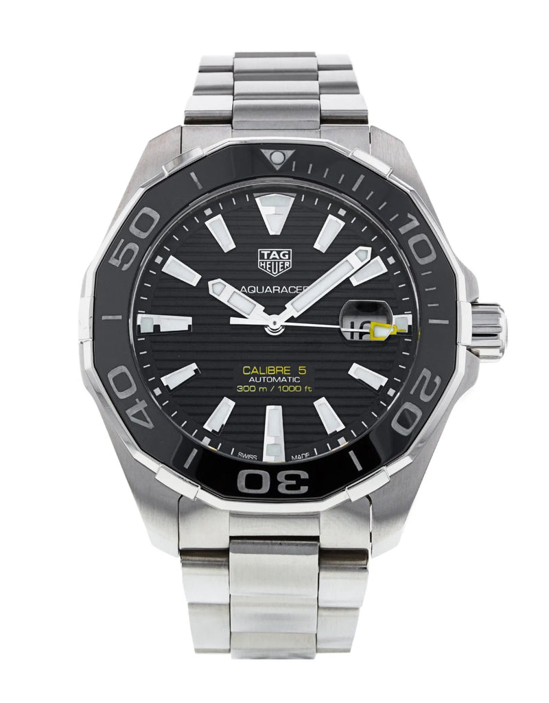 Tag Heuer Aquaracer Caliber 5 Black Dial Silver Steel Strap Watch for Men - WAY201A .BA0927 Buy Now By Tag Heuer