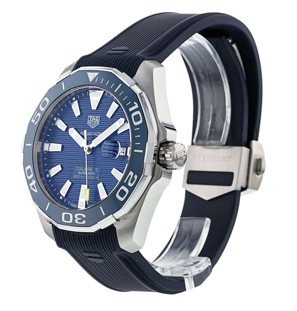 Tag Heuer Aquaracer Calibre 5 Automatic Blue Dial Blue Rubber Strap Watch for Men - WAY201B.FT6150 Buy Now By Tag Heuer