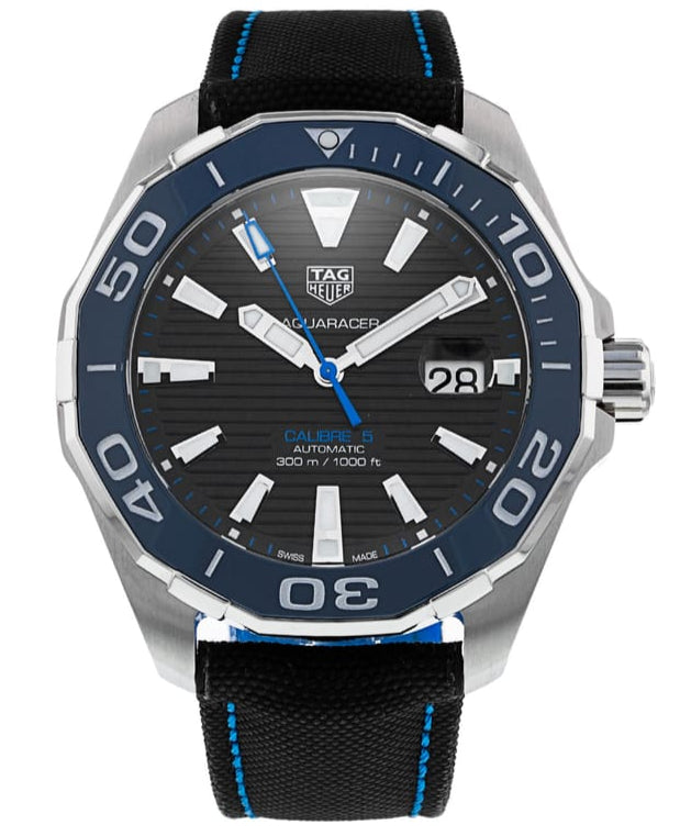 Tag Heuer Aquaracer Calibre 5 Automatic Black Dial Black Nylon Strap Watch for Men - WAY201C.FC6395 Buy Now By Tag Heuer