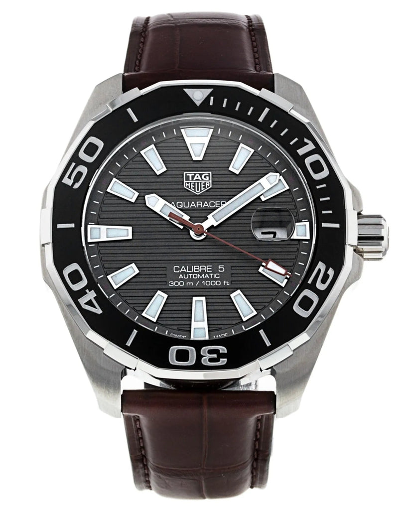 Tag Heuer Aquaracer Caliber 5 Black Dial Brown Leather Strap Watch for Men - WAY201M.FC6474 Buy Now By Tag Heuer