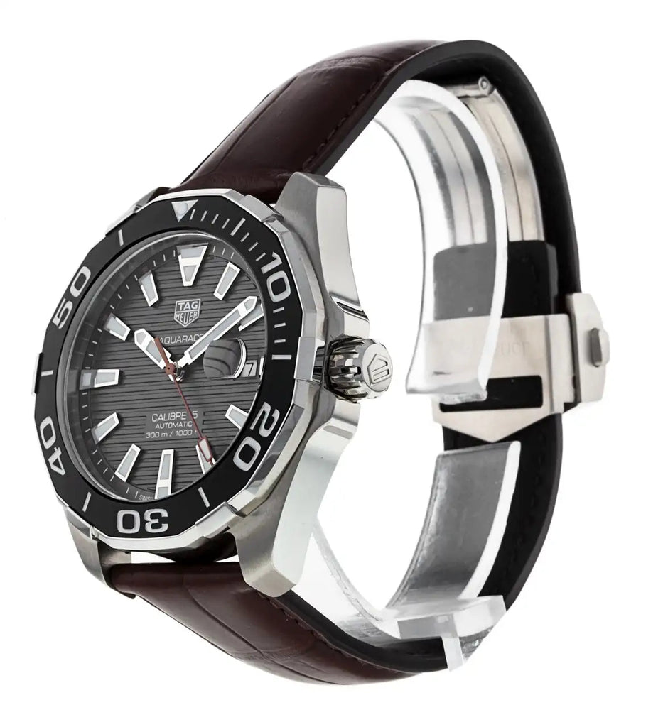 Tag Heuer Aquaracer Caliber 5 Black Dial Brown Leather Strap Watch for Men - WAY201M.FC6474 Buy Now By Tag Heuer