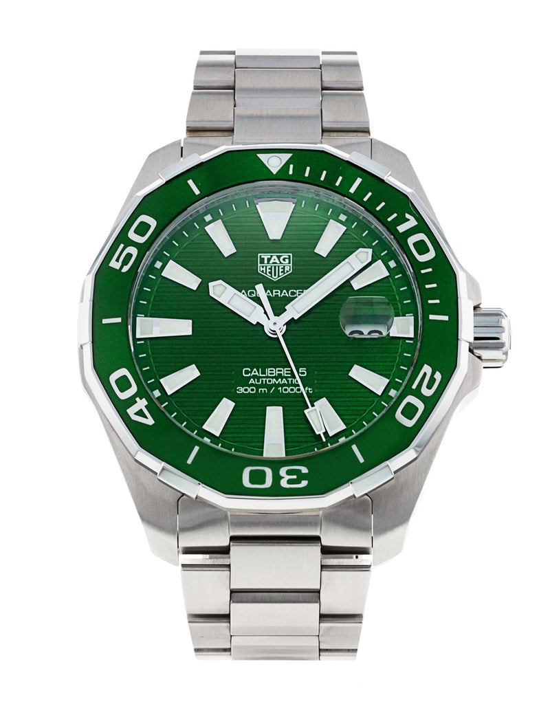Tag Heuer Aquaracer Calibre 5 Green Dial Silver Steel Strap Watch for Men - WAY201S.BA0927 Buy Now By Tag Heuer