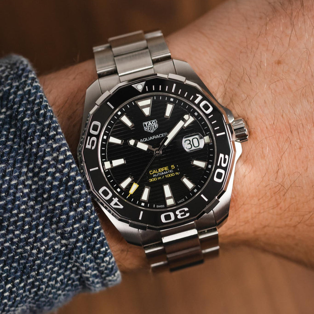 Tag Heuer Aquaracer Black Dial Silver Steel Strap Strap Watch for Men - WAY201A.BA0927 Buy Now By Tag Heuer