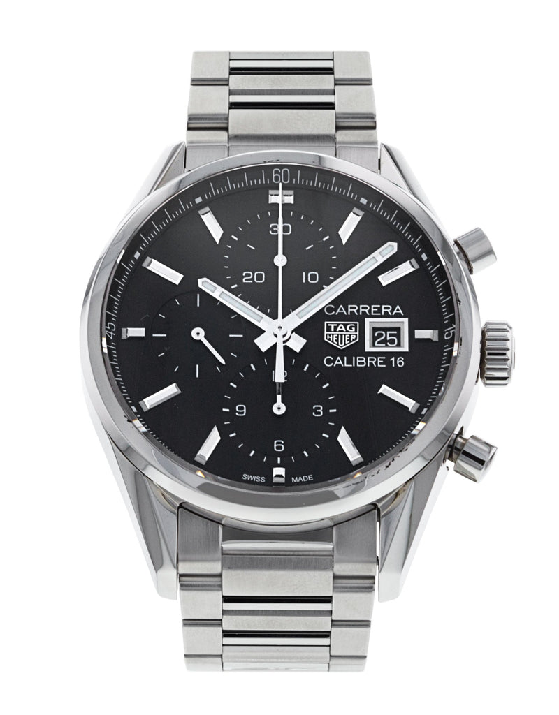 Tag Heuer Carrera Automatic Chronograph Black Dial Silver Steel Strap Watch for Men - CBK2110.BA0715 Buy Now By Tag Heuer