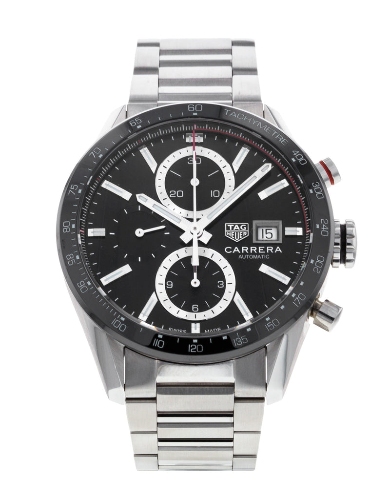 Tag Heuer Carrera Automatic Chronograph Black Dial Silver Steel Strap Watch for Men - CBM2110.BA0651 Buy Now By Tag Heuer