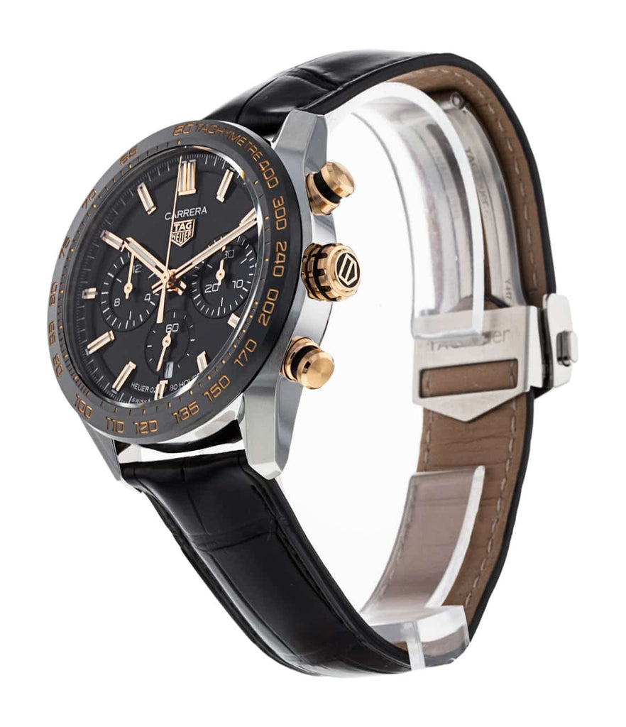 Tag Heuer Carrera Chronograph Black Dial Black Leather Strap Watch for Men - CBN2A5A.FC6481 Buy Now By Tag Heuer