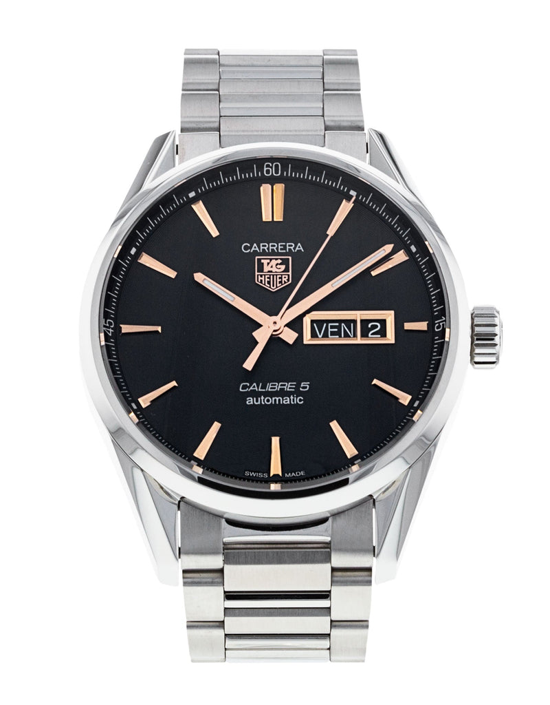 Tag Heuer Carrera Calibre 5 Automatic Black Dial Silver Steel Strap Watch for Men - WAR201C.BA0723 Buy Now By Tag Heuer