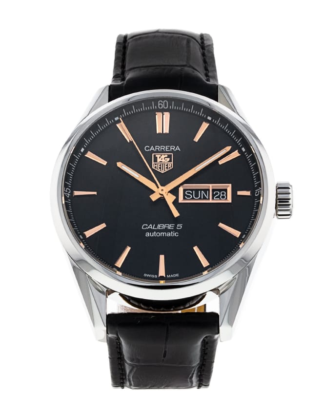 Tag Heuer Carrera Calibre 5 Automatic Black Dial Black Leather Strap Watch for Men - WAR201C.FC6266 Buy Now By Tag Heuer