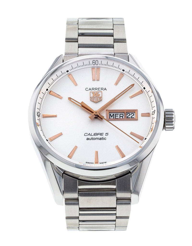 Tag Heuer Carrera Calibre 5 White Dial Silver Steel Strap Watch for Men - WAR201D.BA0723 Buy Now By Tag Heuer