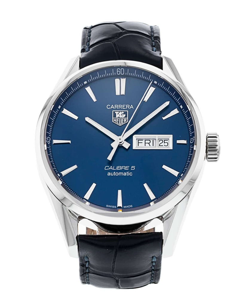 Tag Heuer Carrera Calibre 5 Automatic Blue Dial Blue Leather Strap Watch for Men - WAR201E.FC6292 Buy Now By Tag Heuer