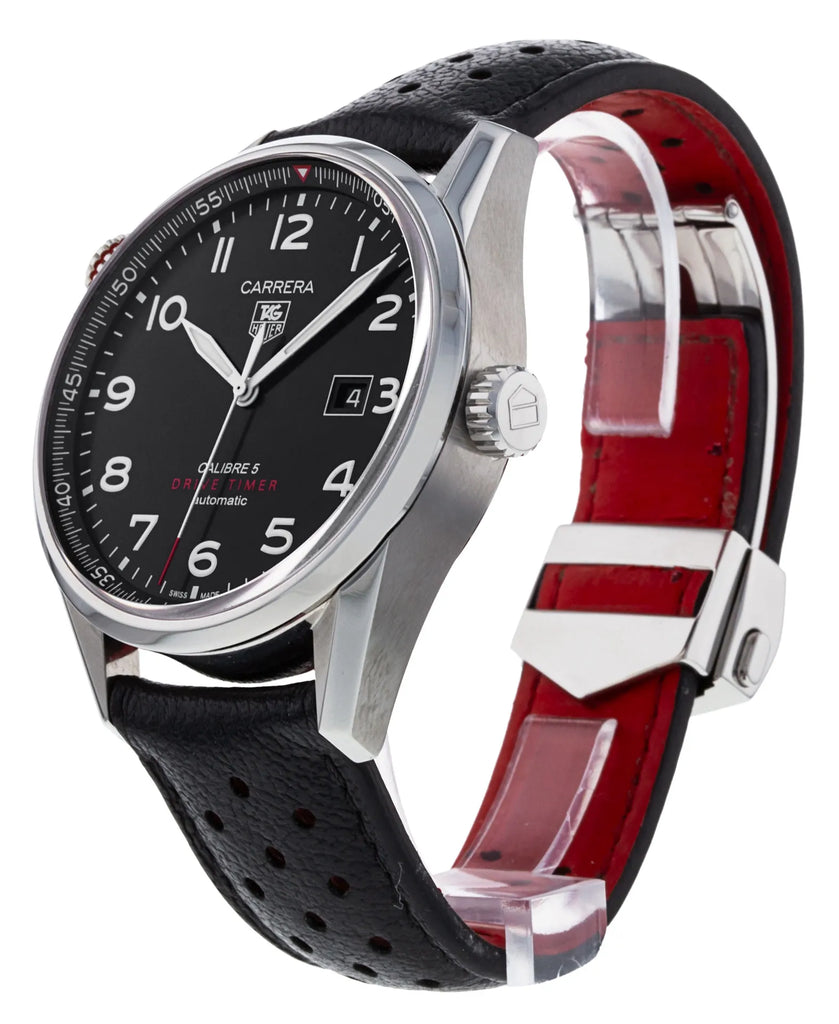 Tag Heuer Carrera Calibre 5 Drive Timer Black Dial Black Leather Strap Watch for Men - WAR2A10.FC6337 Buy Now By Tag Heuer