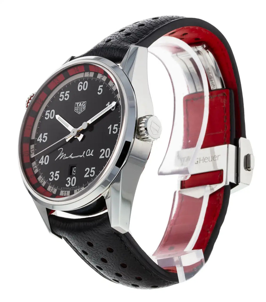 Tag Heuer Carrera Muhammad Ali Calibre 5 Black Dial Black Leather Strap Watch for Men - WAR2A11.FC6337 Buy Now By Tag Heuer