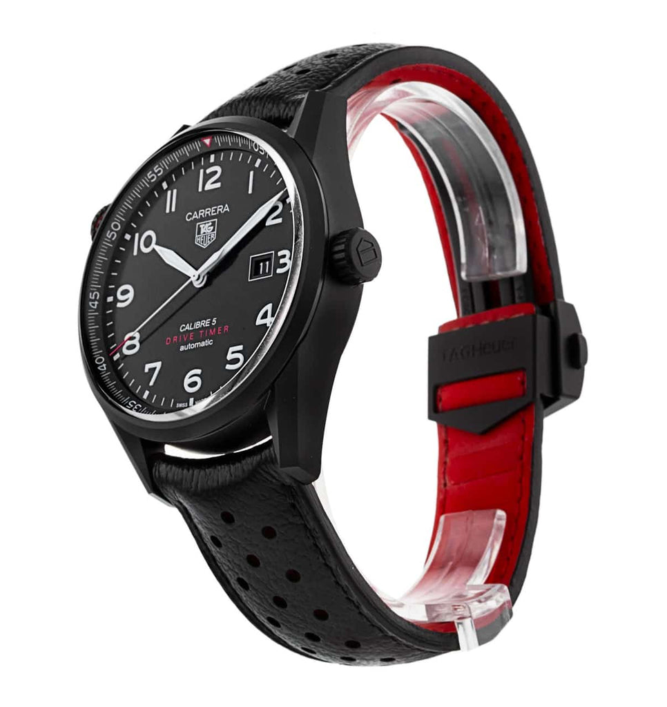Tag Heuer Carrera Calibre 5 Drive Timer Black Dial Black Leather Strap Watch for Men - WAR2A80.FC6337 Buy Now By Tag Heuer