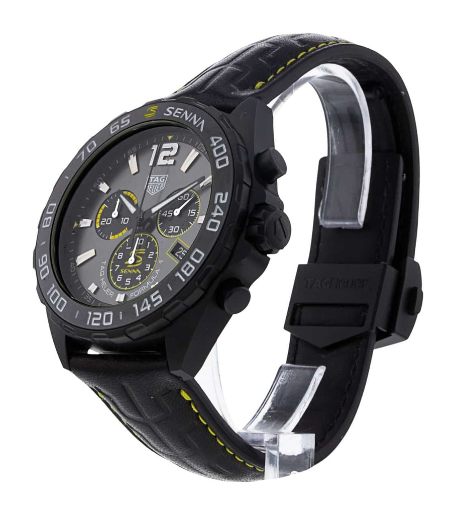 Tag Heuer Formula 1 Chronograph Senna Black Dial Black Leather Strap Watch for Men - CAZ101AJ.FC6487 Buy Now By Tag Heuer