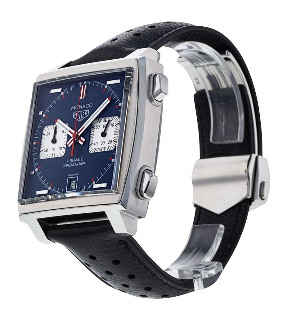 Tag Heuer Monaco Automatic Chronograph Blue Dial Black Leather Strap Watch for Men - CAW211P.FC6356 Buy Now By Tag Heuer