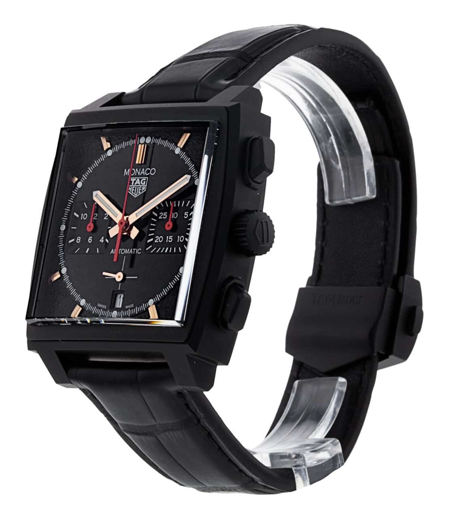 Tag Heuer Monaco Automatic Chronograph Black Dial Black Leather Strap Watch for Men - CBL2180.FC6497 Buy Now By Tag Heuer