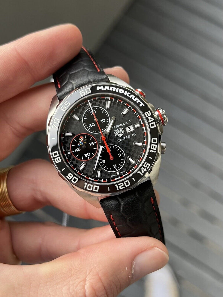 Tag Heuer Formula 1 Mario Kart Chronograph Black Dial Black Leather Strap Watch for Men - CAZ201E.FC6517