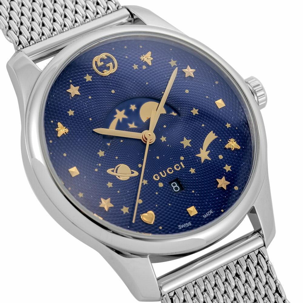 Gucci G-Timeless Motifs Moon Phase Blue Dial Silver Mesh Bracelet Watch For Men - YA126328 Buy Now By Gucci