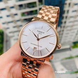 Tissot T Classic Carson Premium Automatic White Dial Rose Gold Steel Strap Watch for Men - T122.407.33.031.00 Buy Now By Tissot