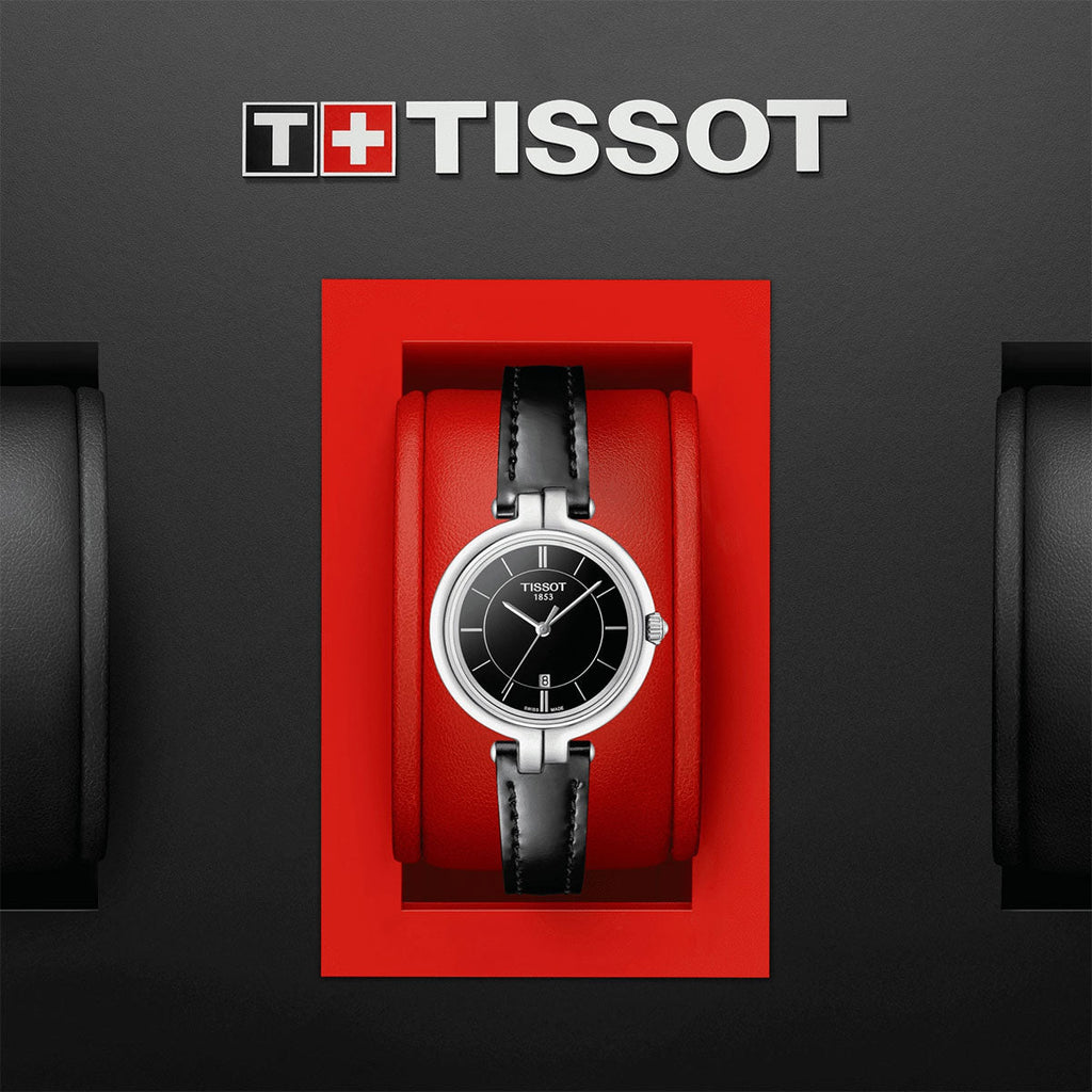 Tissot T Lady Flamingo Black Dial Black Leather Strap Watch For Women - T094.210.16.051.00 Buy Now By Tissot