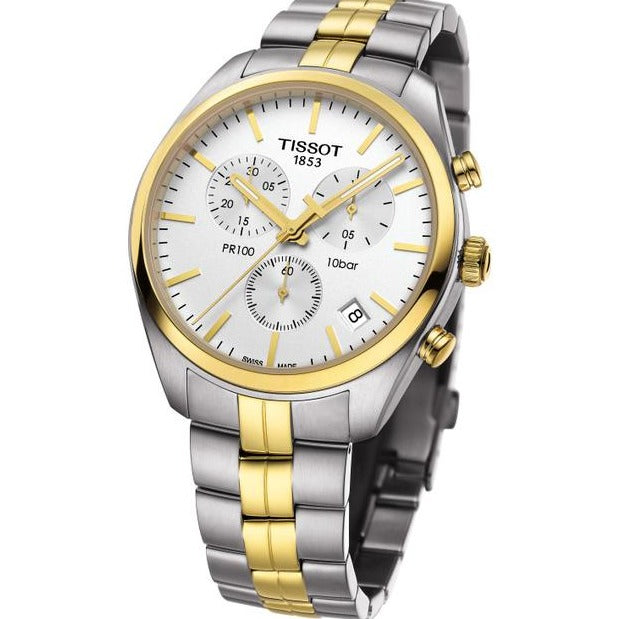 Tissot T Sport PR 100 Chronograph White Dial Two Tone Steel Strap Watch For Men - T101.417.22.031.00 Buy Now By Tissot