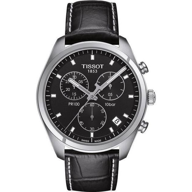 Tissot PR 100 Chronograph Black Dial Black Leather Strap Watch For Men - T101.417.16.051.00 Buy Now By Tissot