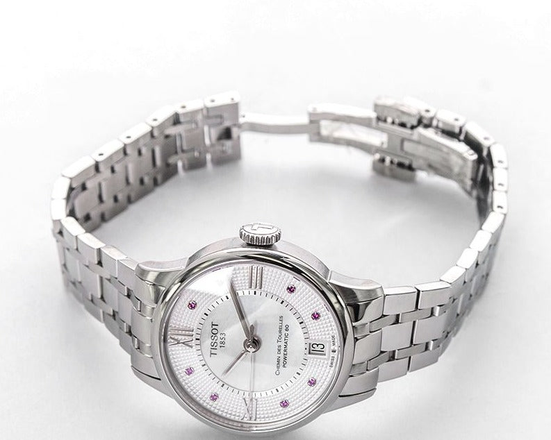 Tissot Chemin Des Tourelles Powermatic 80 Rubies Mother of Pearl Dial Silver Steel Strap Watch For Women - T099.207.11.113.00 Buy Now By Tissot