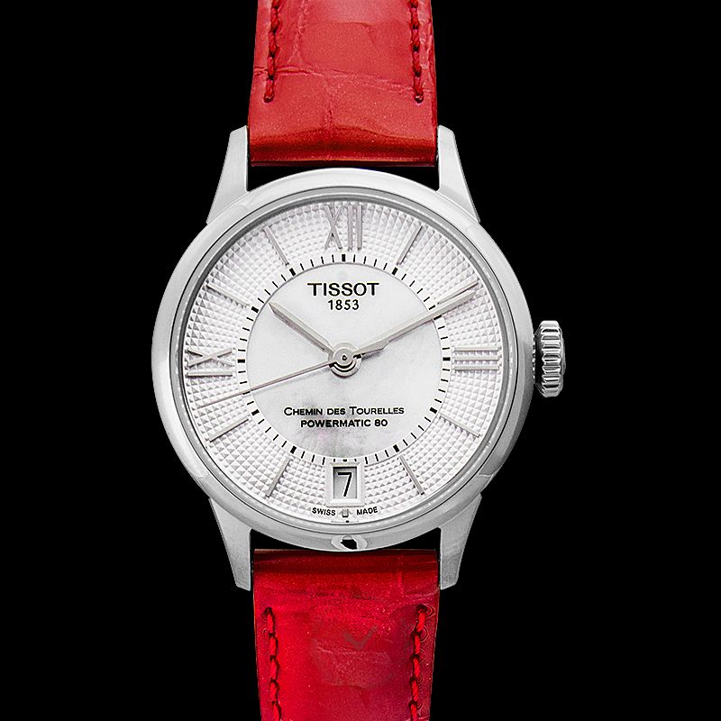 Tissot Chemin Des Tourelles Powermatic 80 Mother of Pearl White Dial Red Leather Strap Watch For Women - T099.207.16.118.00 Buy Now By Tissot