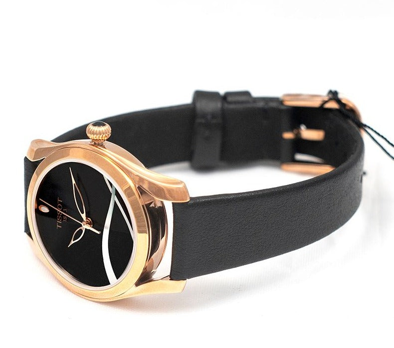 Tissot T Wave Black Dial Black Leather Strap Watch For Women - T112.210.36.051.00 Buy Now By Tissot