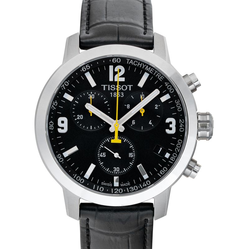 Tissot PRC 200 Chronograph Black Dial Black Leather Strap Watch For Men - T055.417.16.057.00 Buy Now By Tissot