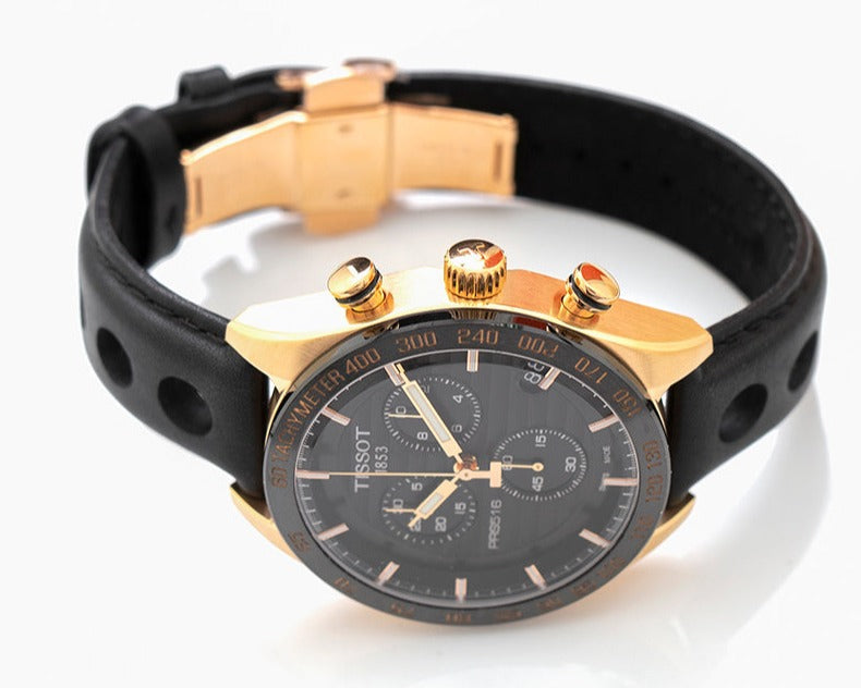 Tissot PRS 516 Chronograph Black Dial Black Leather Strap Watch For Men - T100.417.36.051.00 Buy Now By Tissot