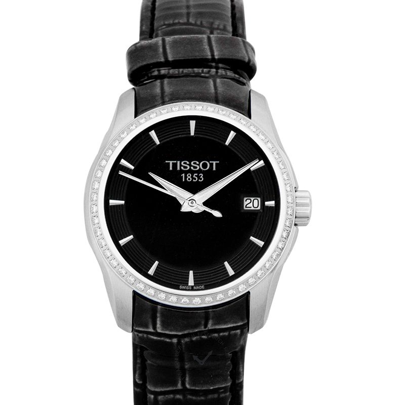 Tissot T Trend Couturier Diamonds Black Dial Black Leather Strap Watch for Women - T035.210.66.051.00 Buy Now By Tissot
