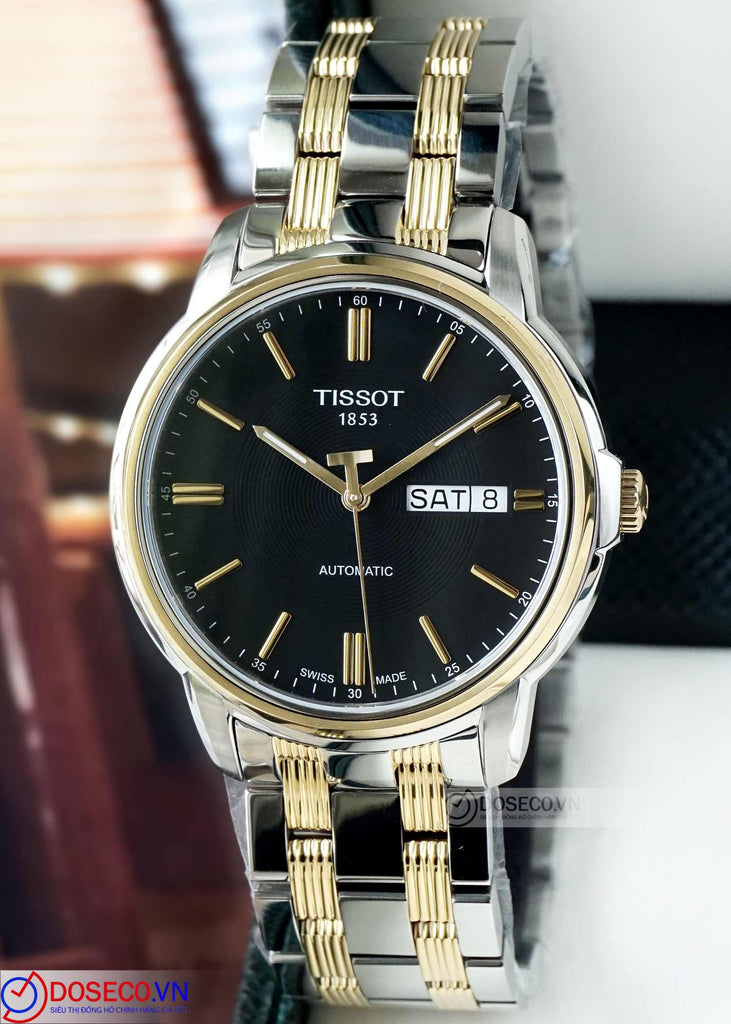 Tissot Automatics III Day Date Black Dial Two Tone Steel Strap Watch For Men - T065.430.22.051.00 Buy Now By Tissot