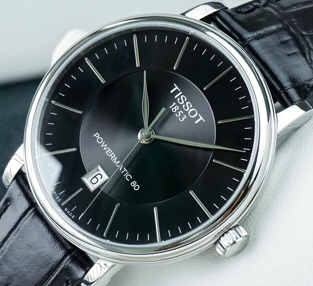 Tissot Carson Premium Powermatic 80 Black Dial Black Leather Strap Watch For Men - T122.407.16.051.00 Buy Now By Tissot