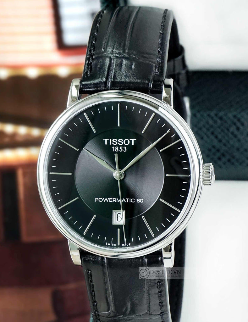 Tissot Carson Premium Powermatic 80 Black Dial Black Leather Strap Watch For Men - T122.407.16.051.00 Buy Now By Tissot