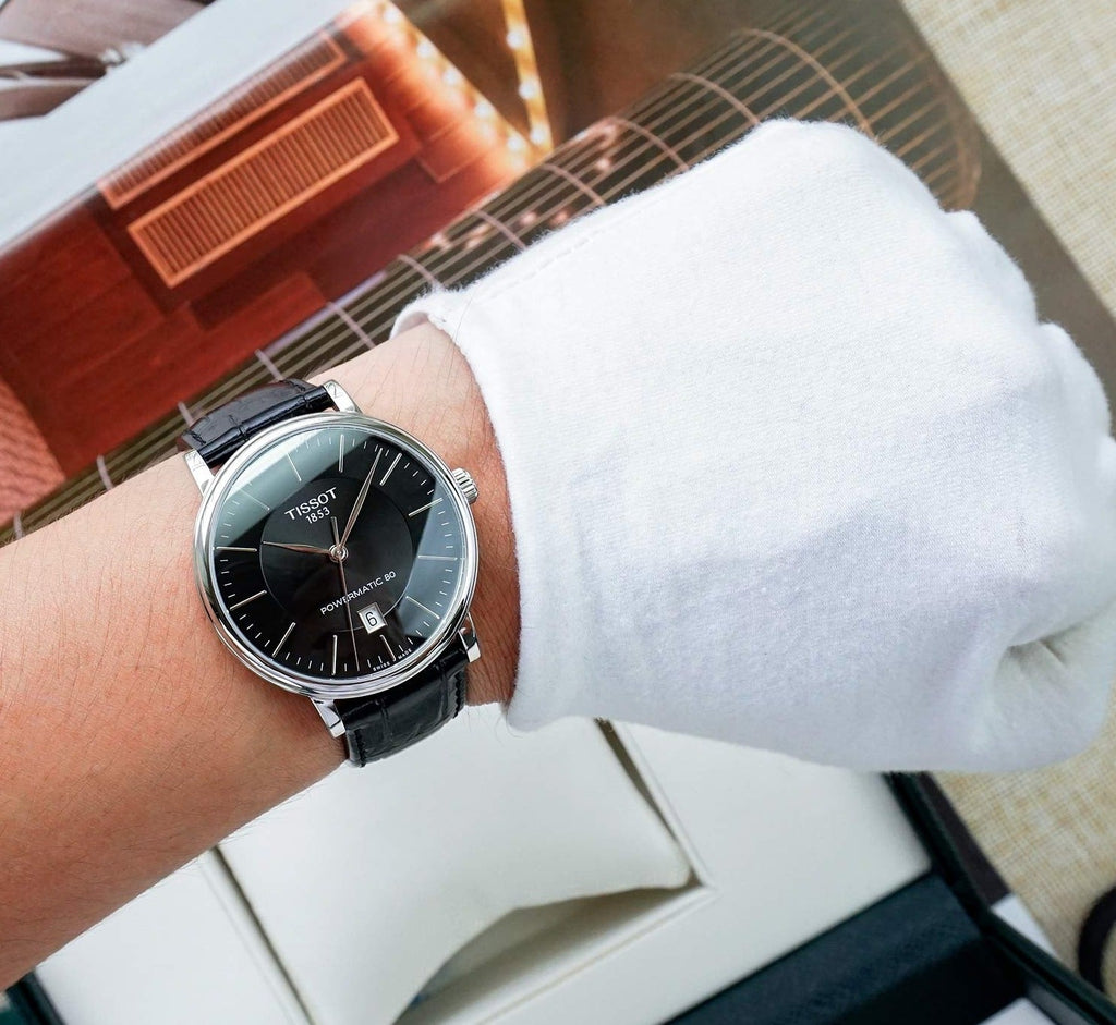 Tissot Carson Premium Powermatic 80 Black Dial Black Leather Strap Watch For Men - T122.407.16.051.00 Buy Now By Tissot