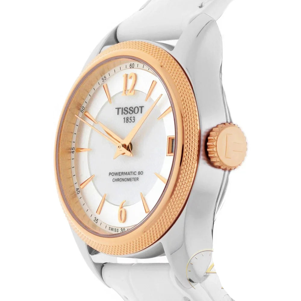 Tissot T-Classic Powermatic 80 Mother of Pearl Silver Dial White Leather Strap Watch For Women - T108.208.26.117.00 Buy Now By Tissot