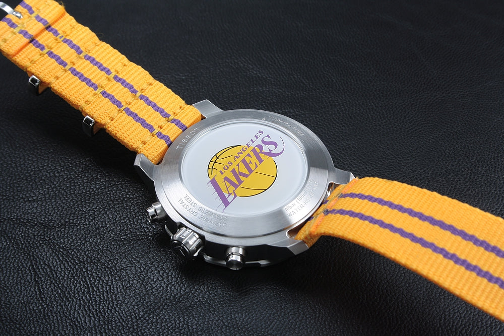 Tissot Quickster Chronograph NBA LA Lakers White Dial Yellow NATO Strap Watch for Men - T095.417.17.037.05 Buy Now By Tissot